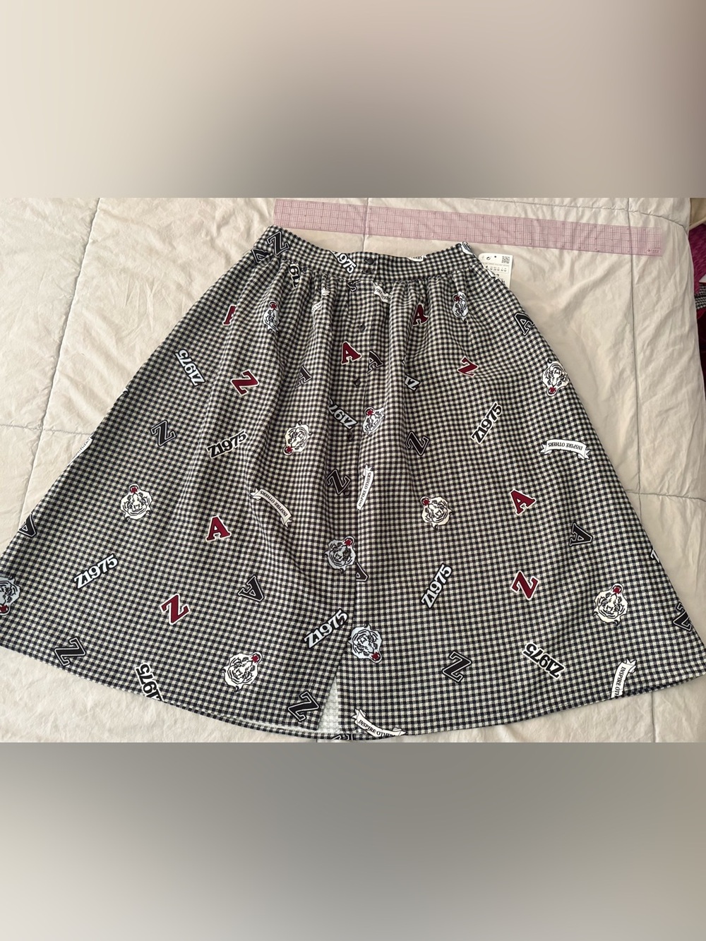 Zara Gingham Graphic A-Line Skirt